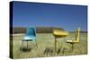 Abandoned School Desk Anc Chairs in Field-Paul Souders-Stretched Canvas