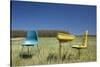 Abandoned School Desk Anc Chairs in Field-Paul Souders-Stretched Canvas