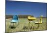 Abandoned School Desk Anc Chairs in Field-Paul Souders-Mounted Photographic Print