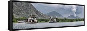 Abandoned ships with volcano in the background, Tavurvur, Rabaul, East New Britain, Papua New Gu...-null-Framed Stretched Canvas