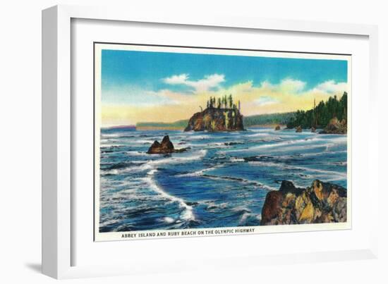 Abbey Island and Ruby Beach on the Olympic Highway - Olympic National Park-Lantern Press-Framed Art Print