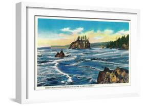 Abbey Island and Ruby Beach on the Olympic Highway - Olympic National Park-Lantern Press-Framed Art Print