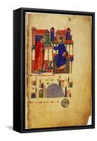 Abbot of Montecassino, of fers Saint Benedict a Manuscript-null-Framed Stretched Canvas