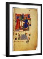 Abbot of Montecassino, of fers Saint Benedict a Manuscript-null-Framed Art Print