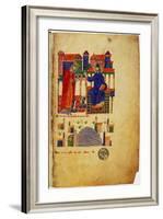 Abbot of Montecassino, of fers Saint Benedict a Manuscript-null-Framed Art Print