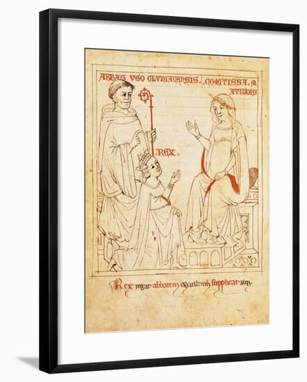 Abbot Ugo Oluntagensis, Countess Matilda of Tuscany and the King, Miniature from Vita Mathildis-null-Framed Giclee Print