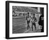 Abebe Bikila and Mamo Wolde in Exhibition Race at Berlin Olympic Stadium-null-Framed Premium Photographic Print