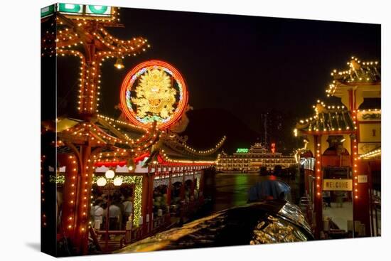 Aberdeen Floating Restaurant Harbour at Dusk, Hong Kong, China-Charles Bowman-Stretched Canvas