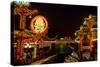 Aberdeen Floating Restaurant Harbour at Dusk, Hong Kong, China-Charles Bowman-Stretched Canvas