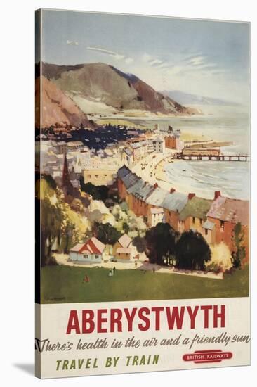 Aberystwyth, England - Aerial of Coast British Railways Poster-Lantern Press-Stretched Canvas