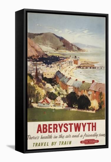 Aberystwyth, England - Aerial of Coast British Railways Poster-Lantern Press-Framed Stretched Canvas