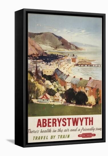 Aberystwyth, England - Aerial of Coast British Railways Poster-Lantern Press-Framed Stretched Canvas