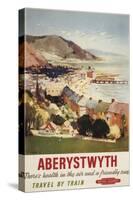 Aberystwyth, England - Aerial of Coast British Railways Poster-Lantern Press-Stretched Canvas