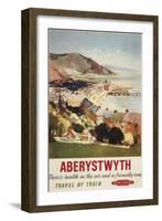 Aberystwyth, England - Aerial of Coast British Railways Poster-Lantern Press-Framed Art Print