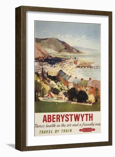 Aberystwyth, England - Aerial of Coast British Railways Poster-Lantern Press-Framed Art Print