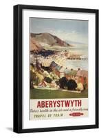 Aberystwyth, England - Aerial of Coast British Railways Poster-Lantern Press-Framed Art Print