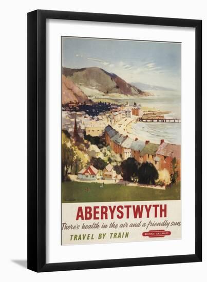 Aberystwyth, England - Aerial of Coast British Railways Poster-Lantern Press-Framed Art Print