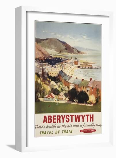 Aberystwyth, England - Aerial of Coast British Railways Poster-Lantern Press-Framed Art Print