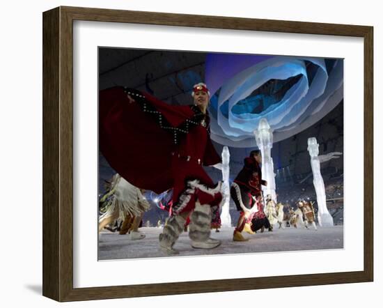 Aboriginal Dancers Perform During the Opening Ceremonies at the 2010 Vancouver Olympic Winter Games-null-Framed Photographic Print