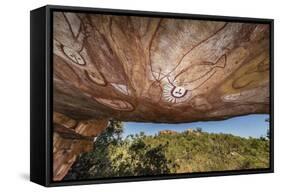 Aboriginal Wandjina Cave Artwork in Sandstone Caves at Raft Point, Kimberley, Western Australia-Michael Nolan-Framed Stretched Canvas