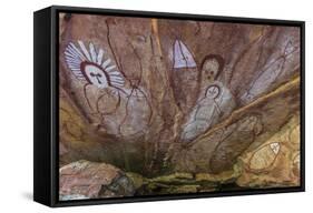 Aboriginal Wandjina Cave Artwork in Sandstone Caves at Raft Point, Kimberley, Western Australia-Michael Nolan-Framed Stretched Canvas