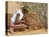 Aborigine Woman Digging for Wichetty Grubs, Northern Territory, Australia-Claire Leimbach-Stretched Canvas