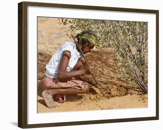 Aborigine Woman Digging for Wichetty Grubs, Northern Territory, Australia-Claire Leimbach-Framed Photographic Print