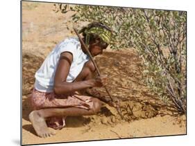 Aborigine Woman Digging for Wichetty Grubs, Northern Territory, Australia-Claire Leimbach-Mounted Photographic Print