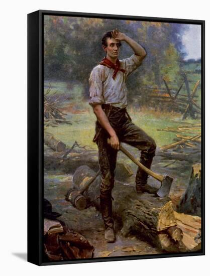 Abraham Lincoln Depicted as a Frontier Rail Splitter in 1909 Commemorative Portrait-null-Framed Stretched Canvas