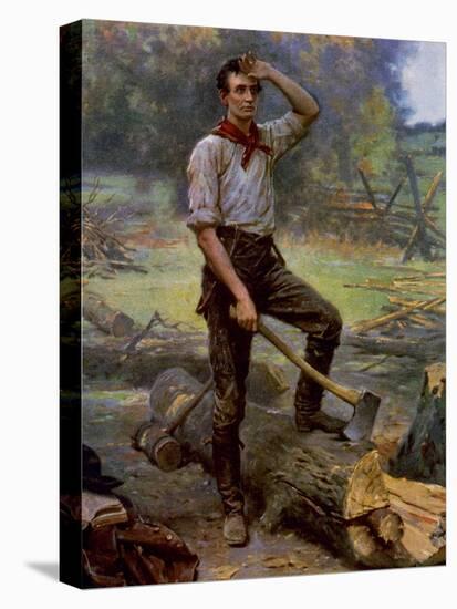 Abraham Lincoln Depicted as a Frontier Rail Splitter in 1909 Commemorative Portrait-null-Stretched Canvas