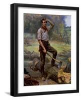 Abraham Lincoln Depicted as a Frontier Rail Splitter in 1909 Commemorative Portrait-null-Framed Art Print