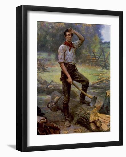 Abraham Lincoln Depicted as a Frontier Rail Splitter in 1909 Commemorative Portrait-null-Framed Art Print