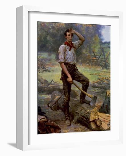 Abraham Lincoln Depicted as a Frontier Rail Splitter in 1909 Commemorative Portrait-null-Framed Art Print