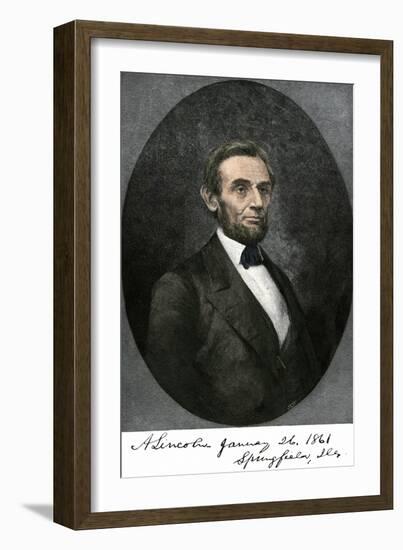 Abraham Lincoln in Springfield, Illinois in 1861, with His Autograph-null-Framed Giclee Print