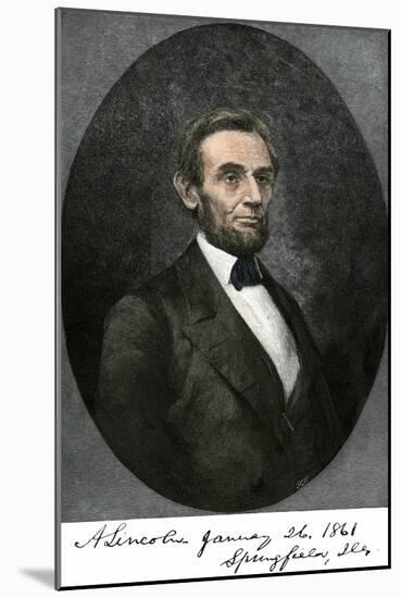 Abraham Lincoln in Springfield, Illinois in 1861, with His Autograph-null-Mounted Giclee Print