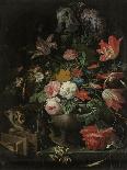 Fleurs dans une carafe de cristal avec une branche de pois et un escargot-Abraham Mignon-Stretched Canvas