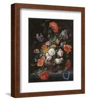 Abraham Mignon, Still Life with Flowers and a Watch-Dutch Florals-Framed Art Print