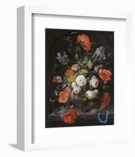 Abraham Mignon, Still Life with Flowers and a Watch-Dutch Florals-Framed Art Print