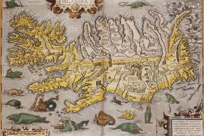 Hand Colored Map of Iceland, 1595