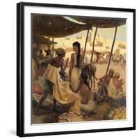 Abraham's Wife, Sarai, and a Slave Bargain for Cloth in a Marketplace-Tom Lovell-Framed Premium Photographic Print