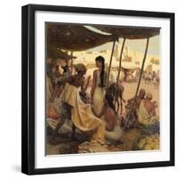 Abraham's Wife, Sarai, and a Slave Bargain for Cloth in a Marketplace-Tom Lovell-Framed Premium Photographic Print