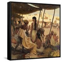 Abraham's Wife, Sarai, and a Slave Bargain for Cloth in a Marketplace-Tom Lovell-Framed Stretched Canvas