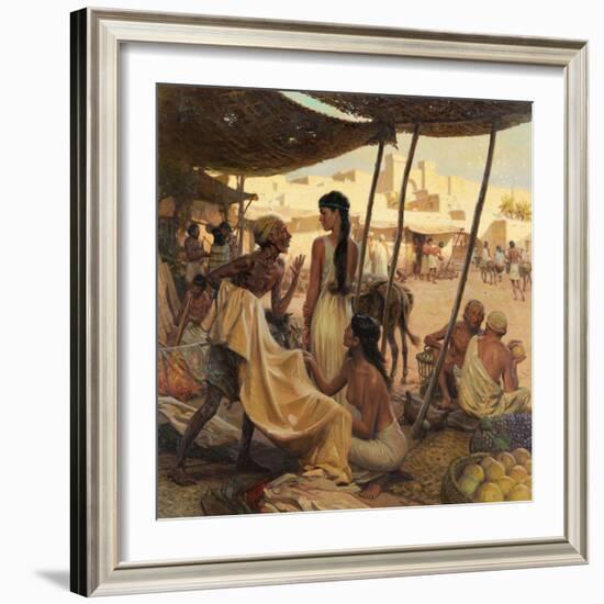 Abraham's Wife, Sarai, and a Slave Bargain for Cloth in a Marketplace-Tom Lovell-Framed Photographic Print