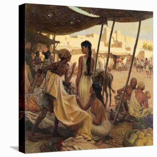 Abraham's Wife, Sarai, and a Slave Bargain for Cloth in a Marketplace-Tom Lovell-Stretched Canvas