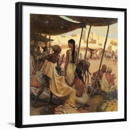 Abraham's Wife, Sarai, and a Slave Bargain for Cloth in a Marketplace-Tom Lovell-Framed Photographic Print