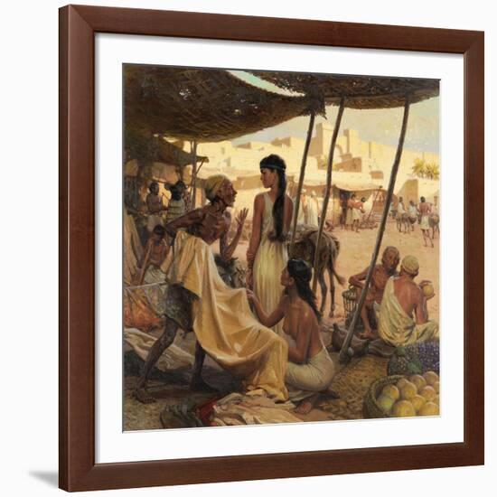 Abraham's Wife, Sarai, and a Slave Bargain for Cloth in a Marketplace-Tom Lovell-Framed Photographic Print