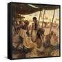 Abraham's Wife, Sarai, and a Slave Bargain for Cloth in a Marketplace-Tom Lovell-Framed Stretched Canvas