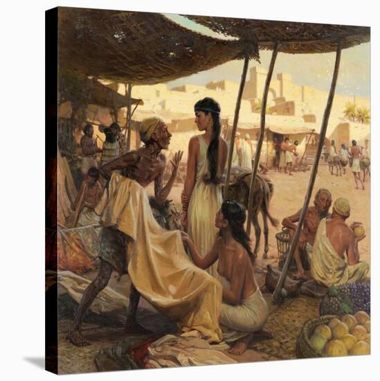 Abraham's Wife, Sarai, and a Slave Bargain for Cloth in a Marketplace-Tom Lovell-Stretched Canvas