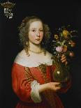 Portrait of a Young Lady, Seated Three-Quarter Length, in a Blue Dress, with a Lapdog, a Garden…-Abraham van den Tempel-Giclee Print