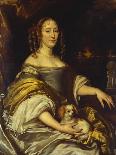 Portrait of a Young Lady, Seated Three-Quarter Length, in a Blue Dress, with a Lapdog, a Garden…-Abraham van den Tempel-Giclee Print